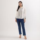 Women's Off-White Embroidered Mandarin Collar Shirt, Off White, small
