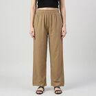 Women's Beige Regular Fit Solid Palazzos, खाकी, small