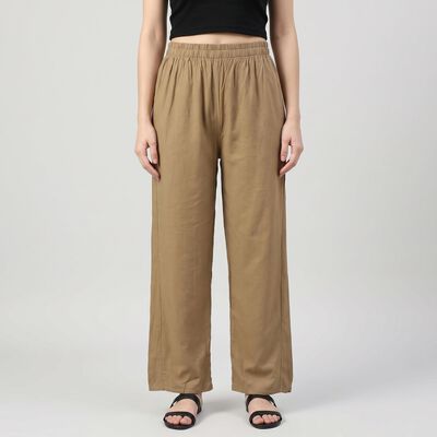 Women's Beige Regular Fit Solid Palazzos
