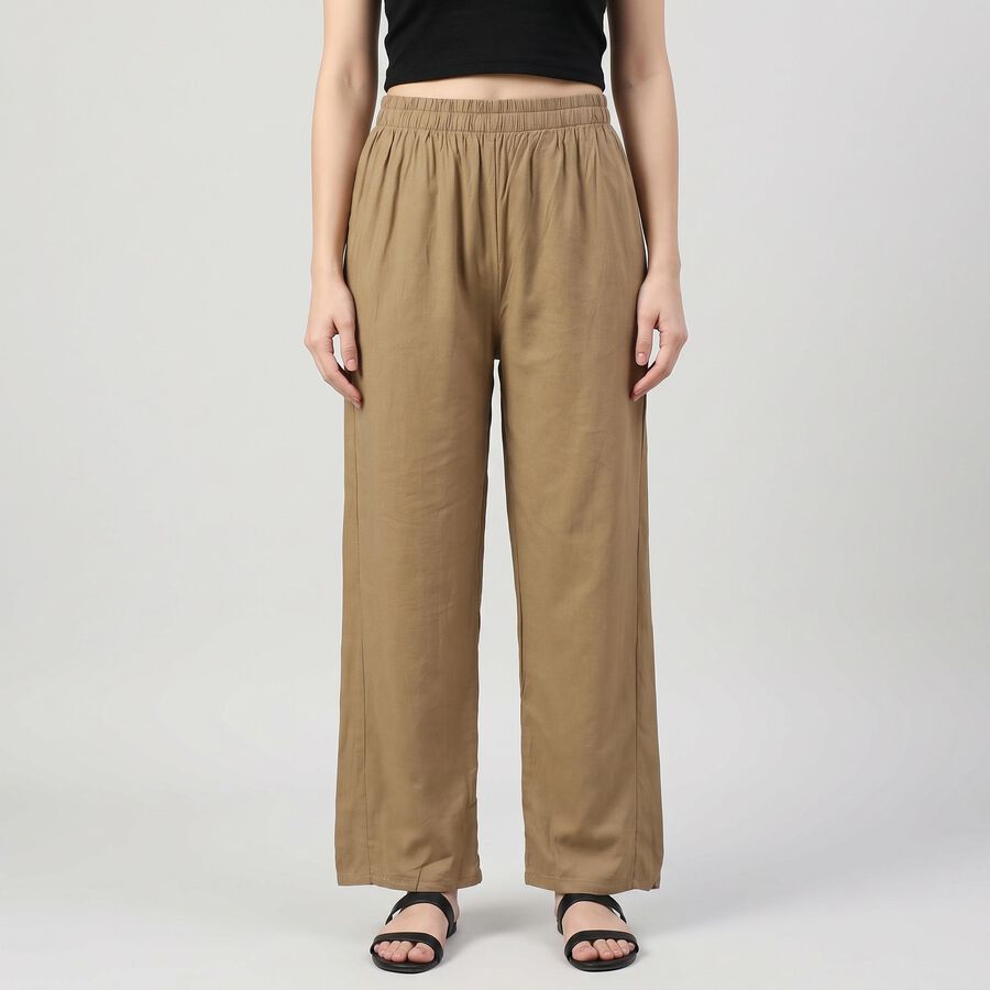 Women's Beige Regular Fit Solid Palazzos, खाकी, large