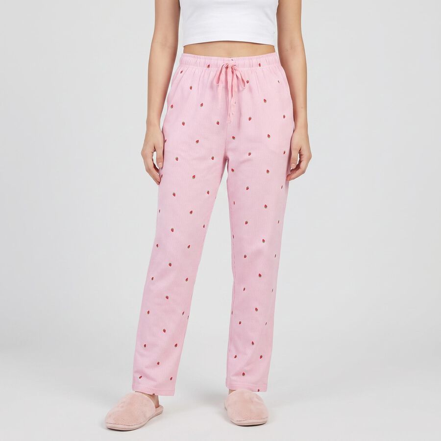 Women's Off White Straight Fit Strawberry Lounge Pyjama, ऑफ व्हाइट, large