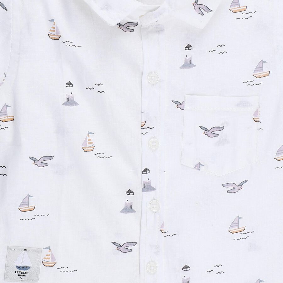 Infants Beige Cotton Half Sleeve Classic Collar Casual Shirt, Beige, large