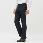 Men's Dark Charcoal Slim Fit Flat-Front Formal Trousers, Navy Blue, small image number null