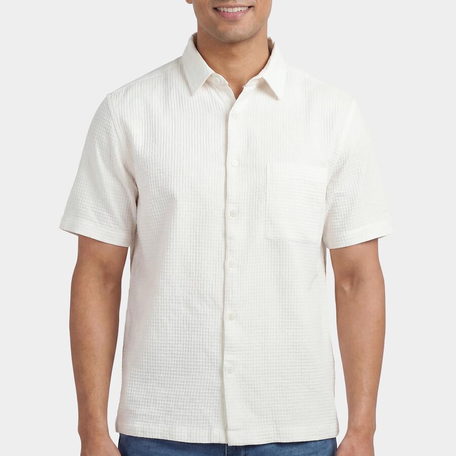 Men's Off-White Cotton Classic Collar Casual Shirt, Off White, large