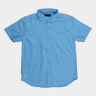 Boys' Teal Blue Cotton Half Sleeve Spread Collar Casual Shirt, Teal Blue, small