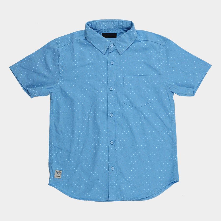 Boys' Teal Blue Cotton Half Sleeve Spread Collar Casual Shirt, Teal Blue, large