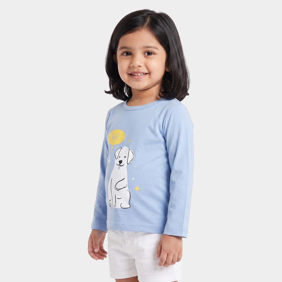 Girls' Light Blue Round Neck Regular Top, Light Blue, large
