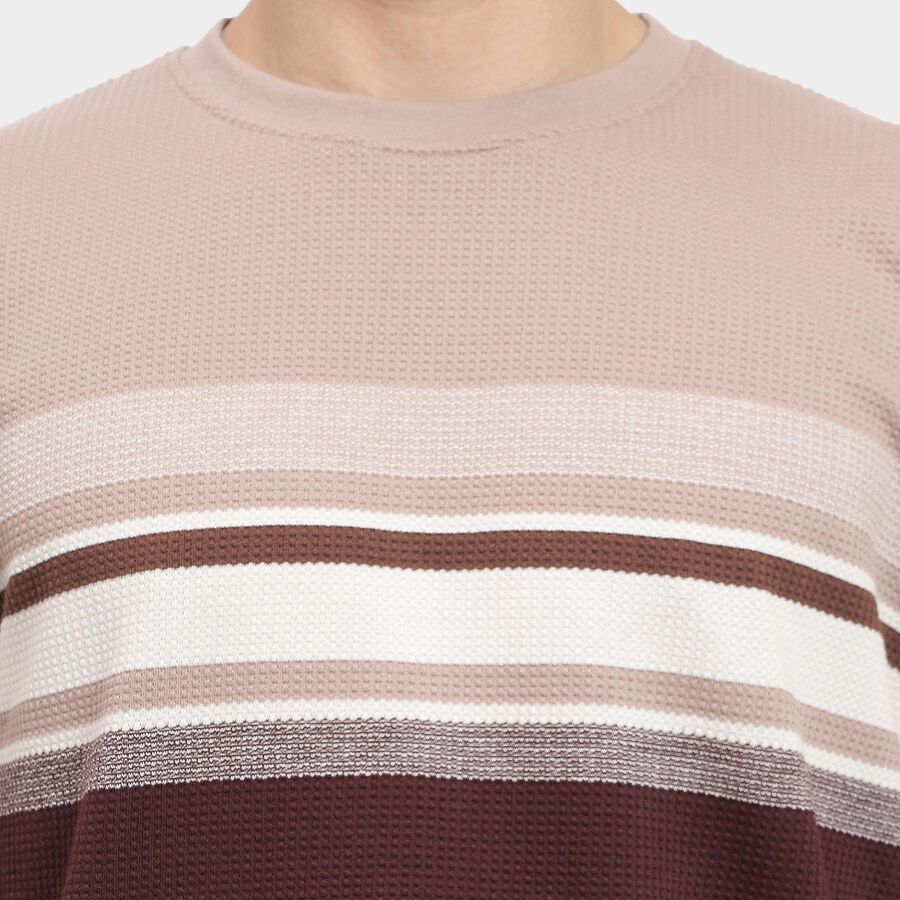 Men's Round Neck Half Sleeves T-Shirt , एक्रू मिश्रित, large