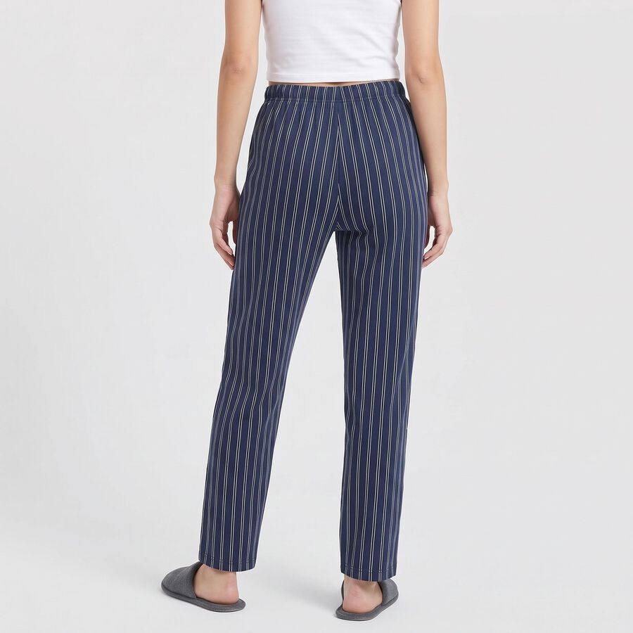 Women's Navy Blue Straight Fit Striped Lounge Pyjama, Navy Blue, large