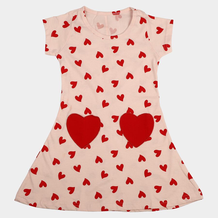 Girls' Light Pink Fit and Flare Casual Frock, Light Pink, large