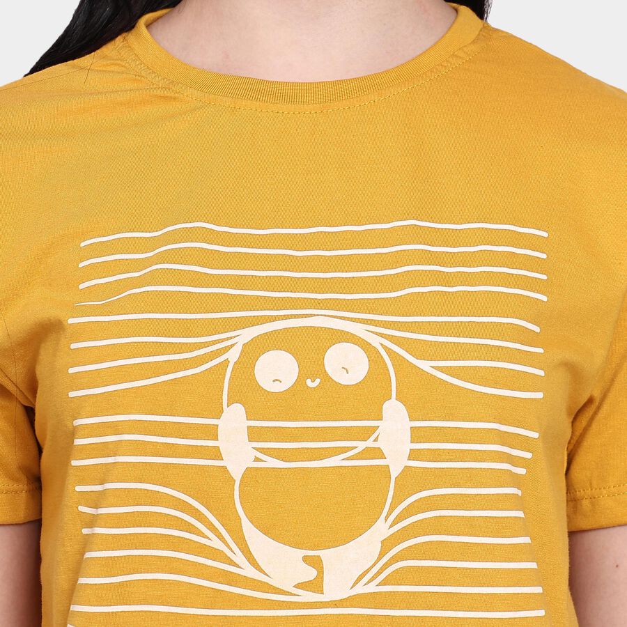 Ladies'  Stripes Round Neck T-Shirt, Mustard, large