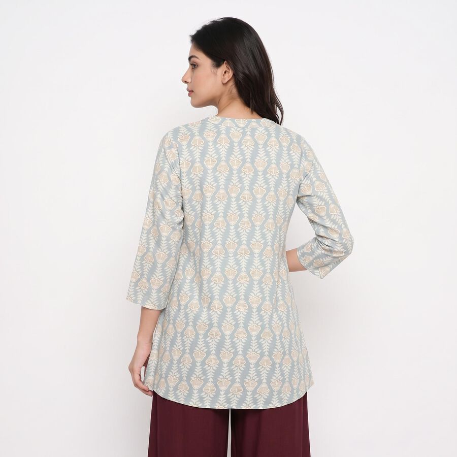 Women's Light Blue Notch Neck Floral Printed Kurti, Light Blue, large
