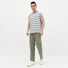 Men's Light Grey and White Round Neck Casual T-Shirt, Light Grey, small