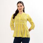 Women's Bright Mustard Yellow Mandarin Collar Geometric Printed Kurta, Olive, small image number null
