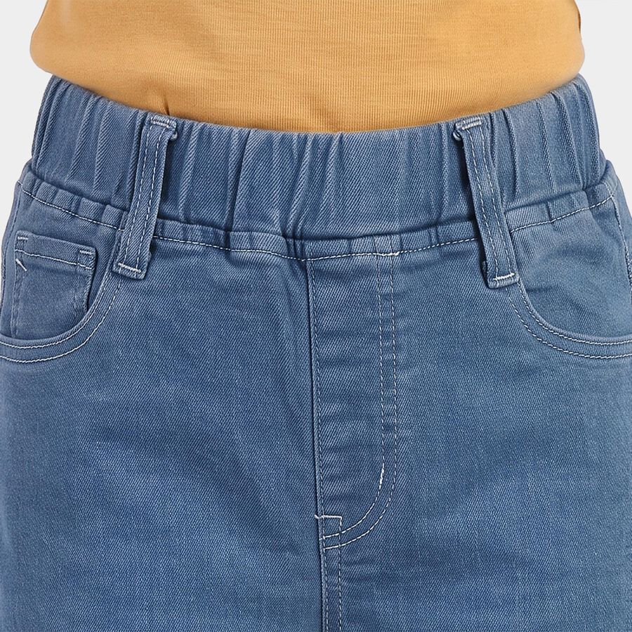 Girls Blue Wide Leg Frayed Hem Jeans, मध्यम नीला, large