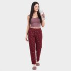 Women's Wine Straight Fit Heart Printed Lounge Pyjama, वाइन, small