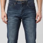 Men's Navy Blue Slim Fit Washed Jeans, गहरा नीला, small
