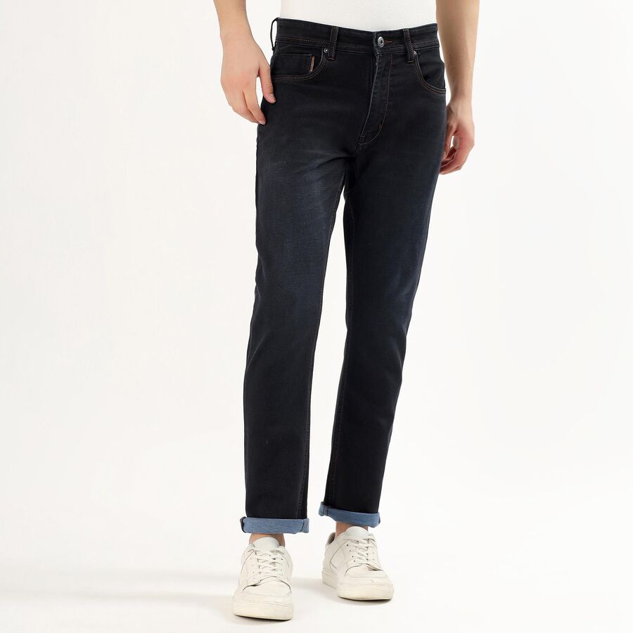 Men's Deep Charcoal Black Slim Fit Jeans, गहरा नीला, large image number null