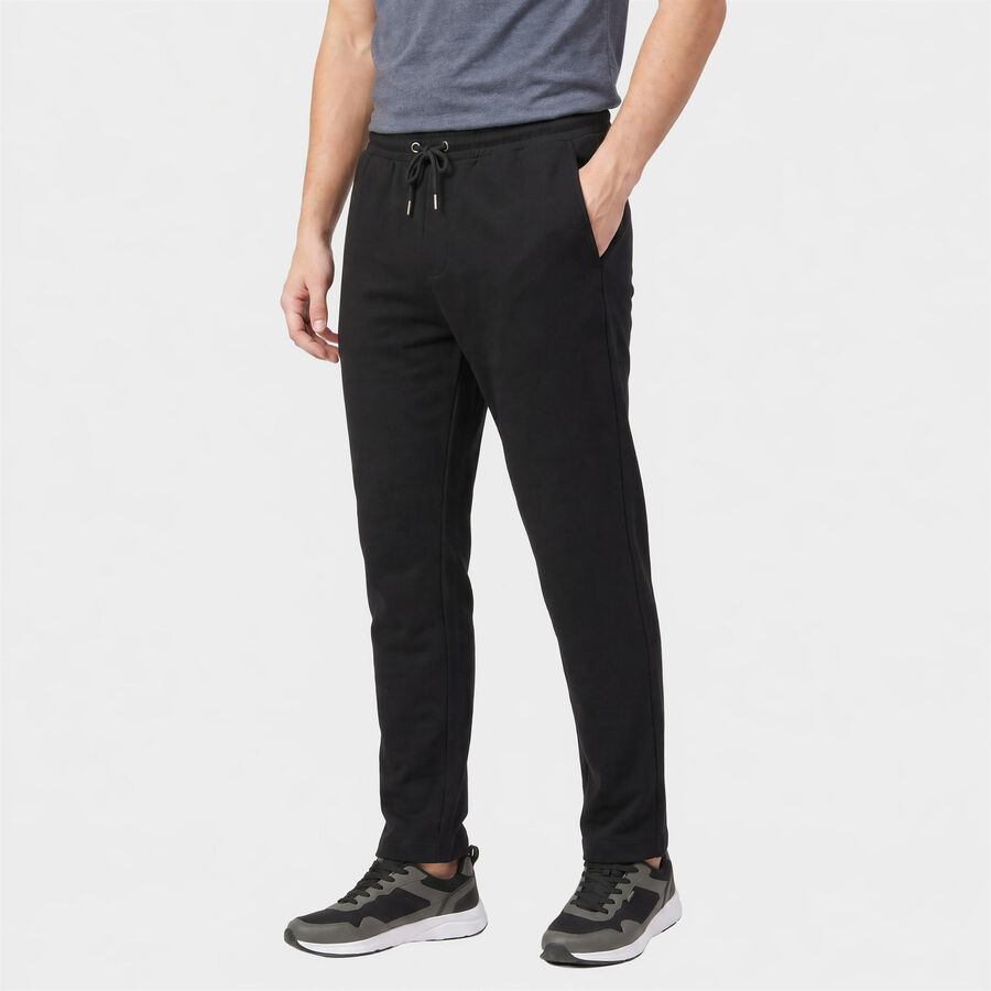 Men's Black Straight Fit Solid Track Pants, काला, large