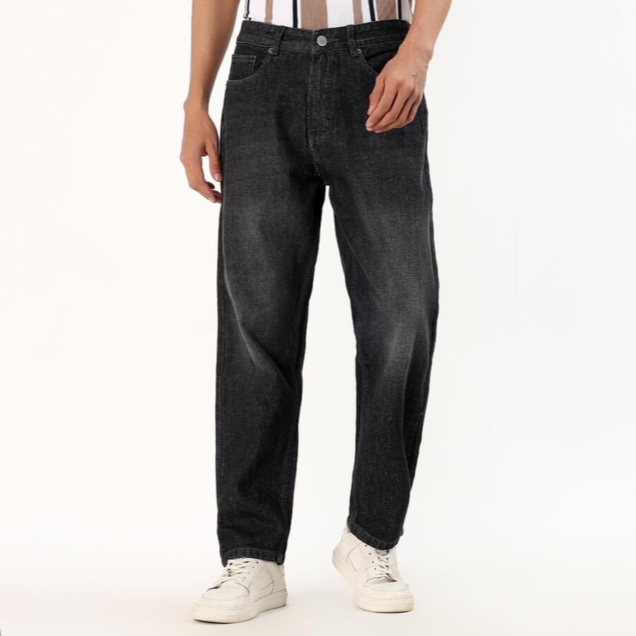 Men's Charcoal Black Straight Fit Stone-Wash Jeans, Dark Grey, large image number null