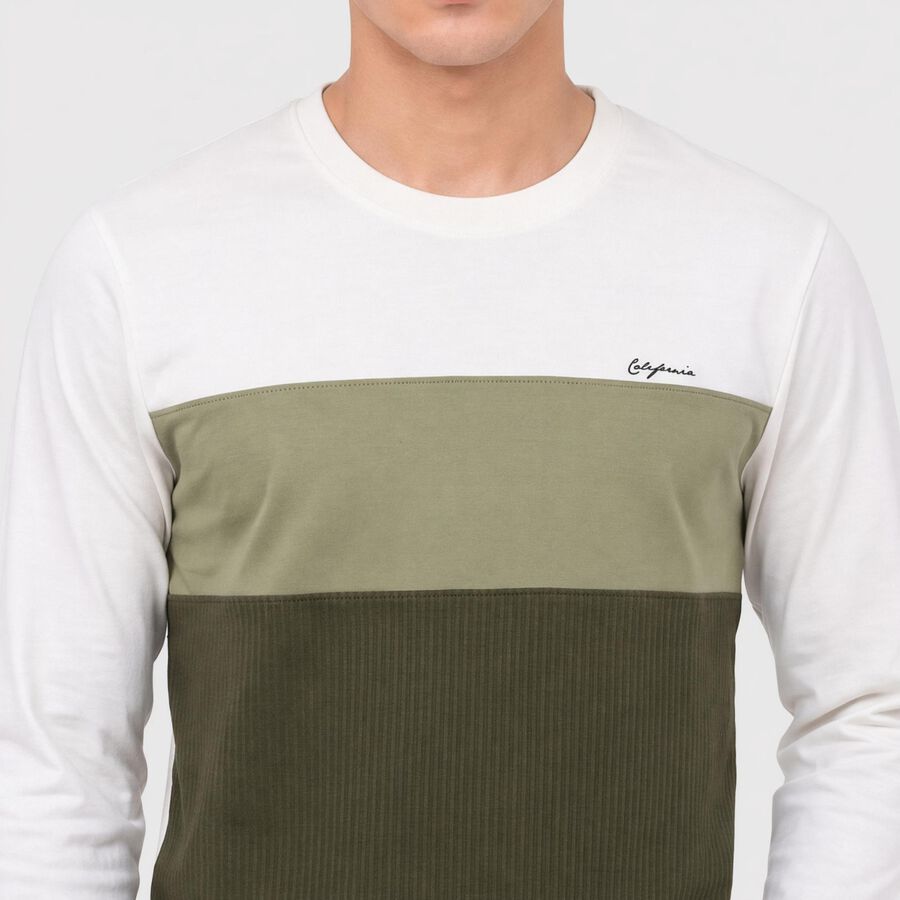 Men Olive Green Crew Neck Colorblocked T-Shirt, हल्का हरा, large