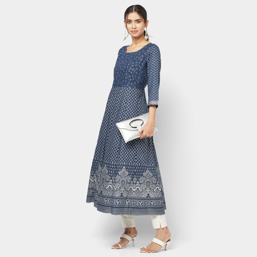 3/4Th Sleeves Flared Kurta, Navy Blue, large image number null