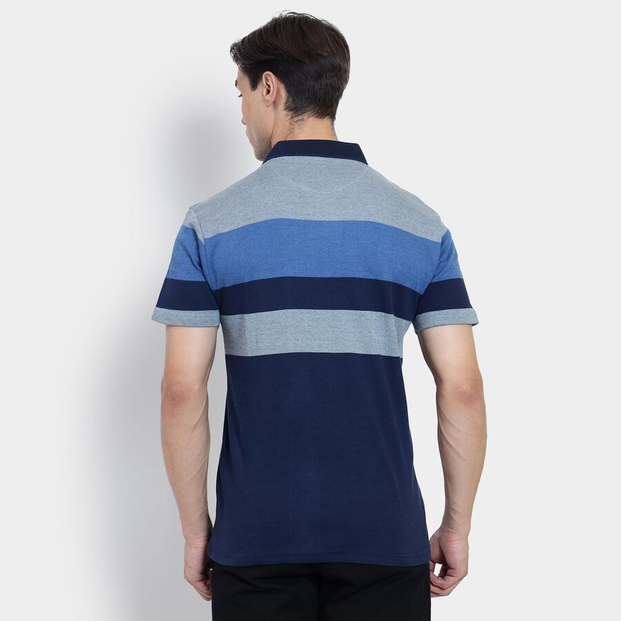 Men's 100% Cotton Collared Half Sleeves T-Shirt , Navy Blue, large image number null
