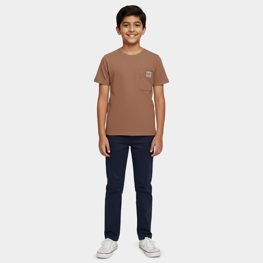 Boys' Brown Round Neck Graphic Printed T-Shirt, Brown, large