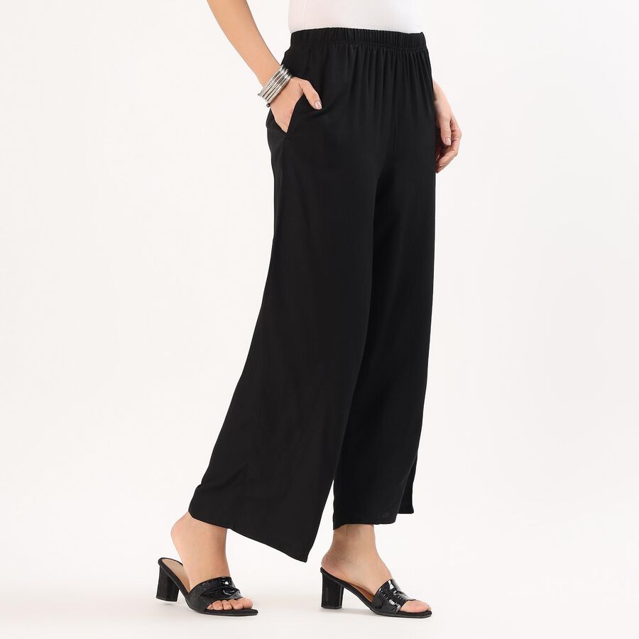 Women's Minimalist Viscose Wide-Leg Palazzos, Black, large