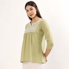Women's Light Sage Green Cotton Round Neck Solid Kurti, Light Green, small
