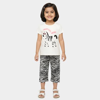 Girls Beige Casual Upper and Bottom Set