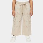 Girls' Light Beige Relaxed Fit Embroidered Cargo Jeans, Beige, small