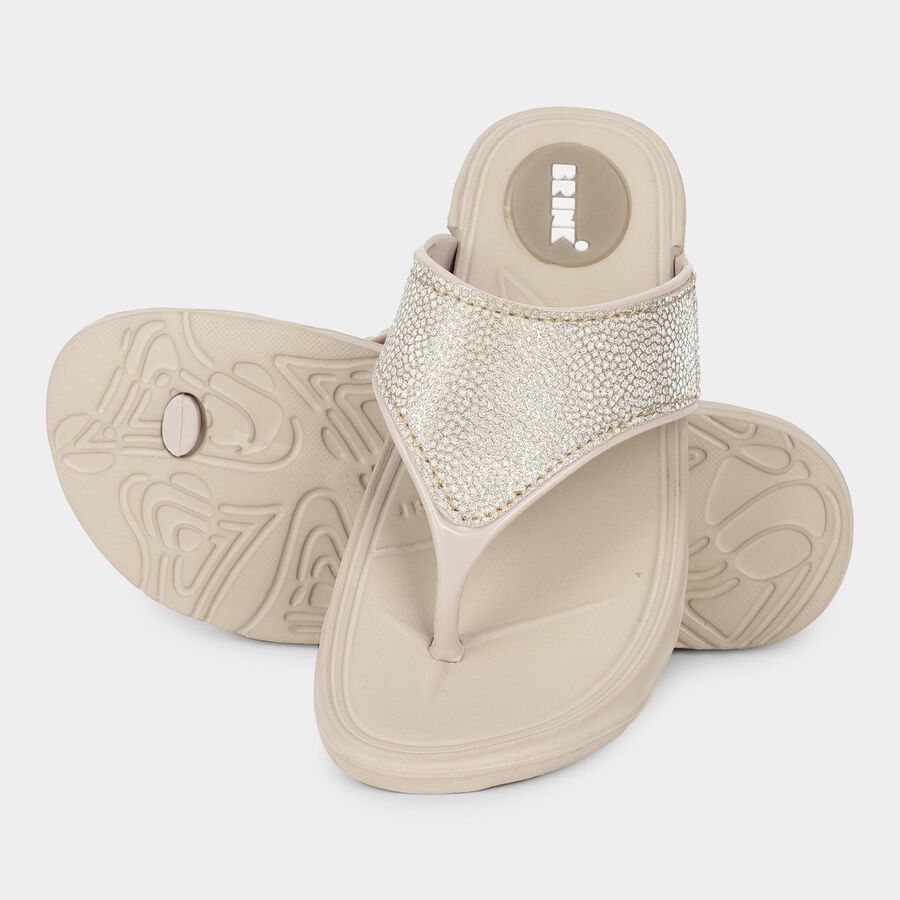 Women's Light Beige Slip-On Casual Slippers, गहरा पीला, large