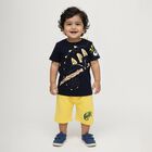 Boys' Navy Cotton Round Neck Printed Baba Suit, Navy Blue, small image number null