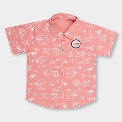 Kids Light Coral Pink Cotton Regular Collar Short Sleeve Shirt