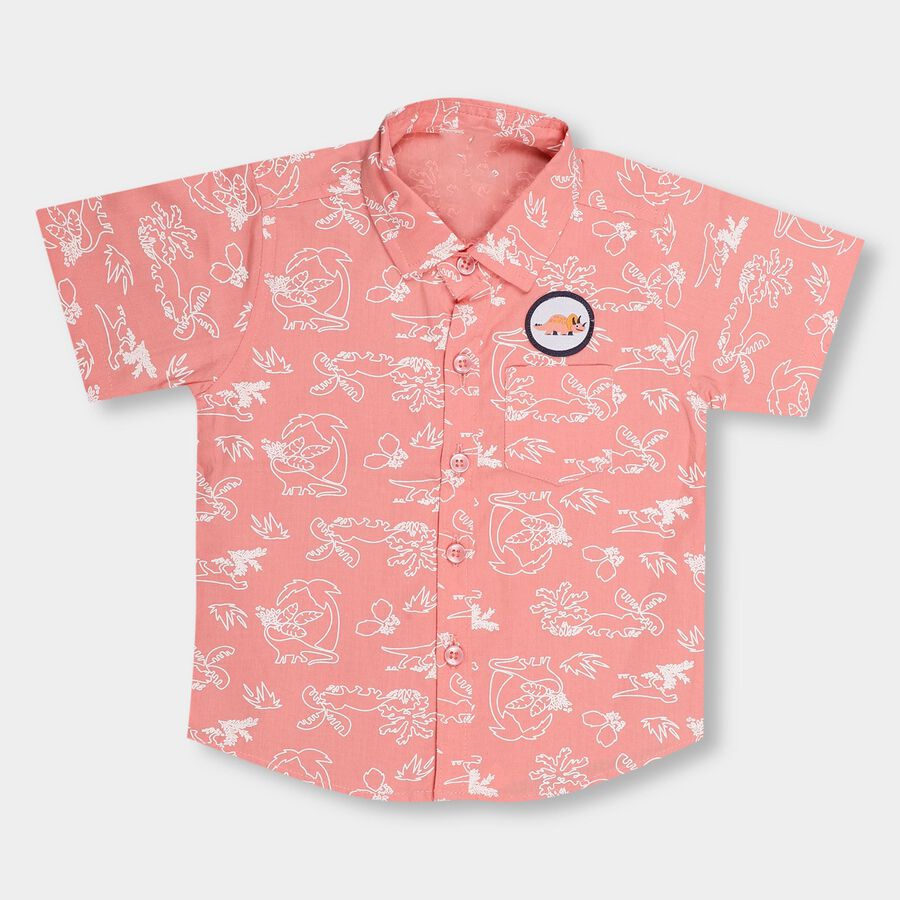 Kids Light Coral Pink Cotton Regular Collar Short Sleeve Shirt, Coral, large image number null