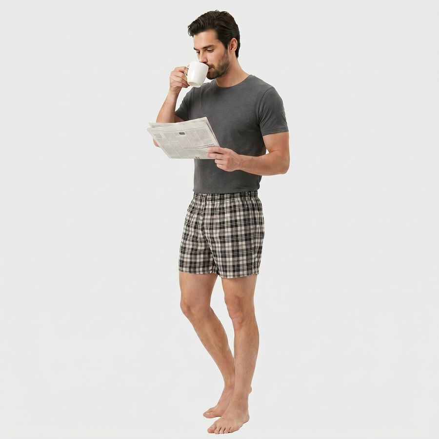 Men's Black Relaxed Fit Checked Boxers, काला, large