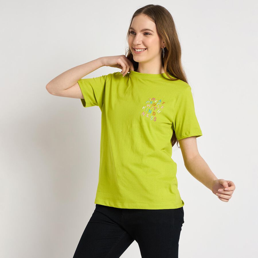 Ladies' 100% Cotton Round Neck T-Shirt , Neon Green, large image number null