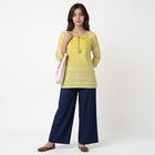 Women's Yellow Round Neck Tie-Up Printed Kurti, पीला, small