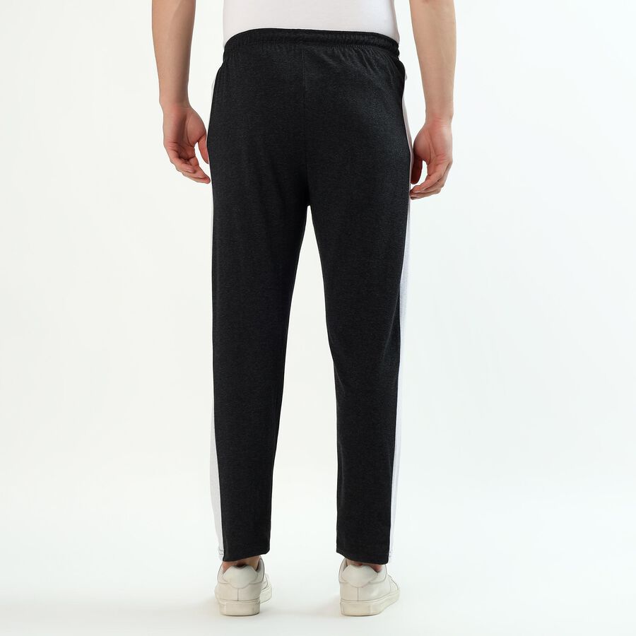 Men's Charcoal Black Tapered Fit Side-Panel Track Pants, Charcoal, large