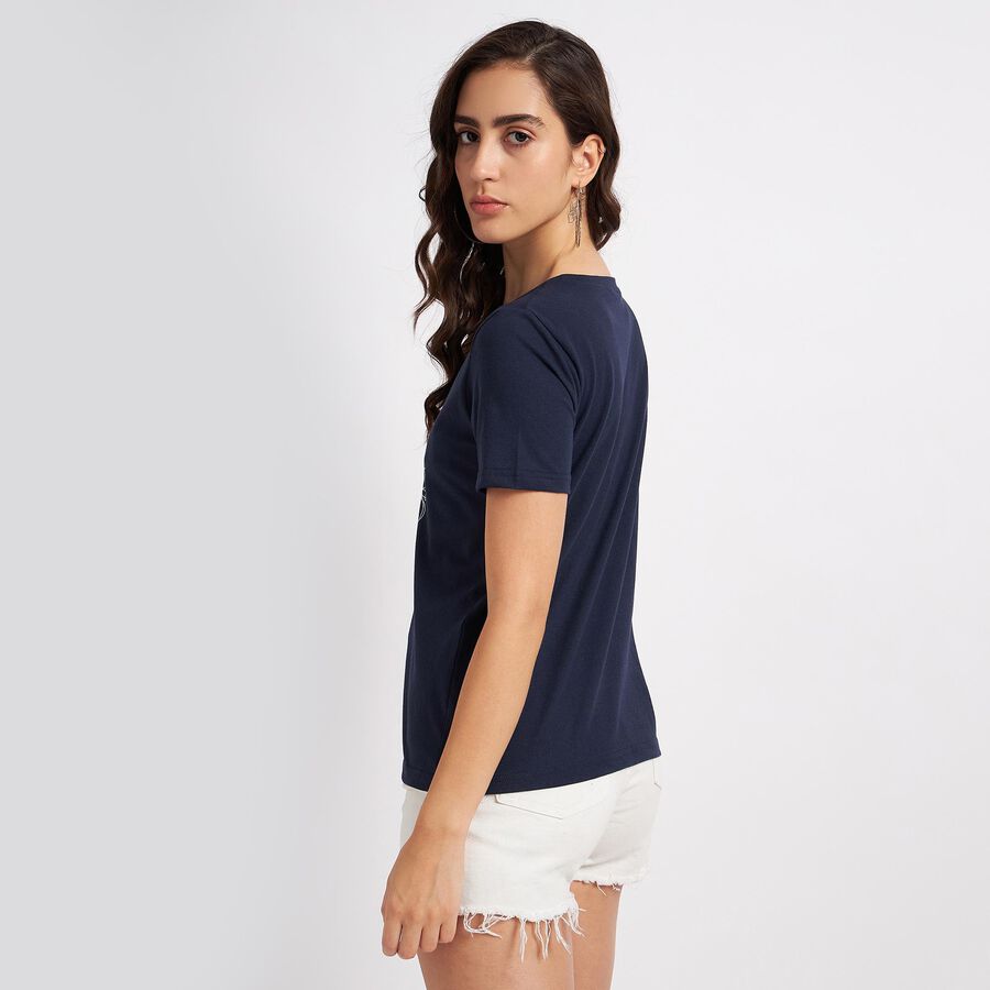 Round Neck T-Shirt, Navy Blue, large image number null