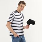 Men's White Round Neck Striped T-Shirt, White, small