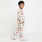 Boys' White Cotton Round Neck Cartoon Printed Baba Suit, सफ़ेद, small image number null