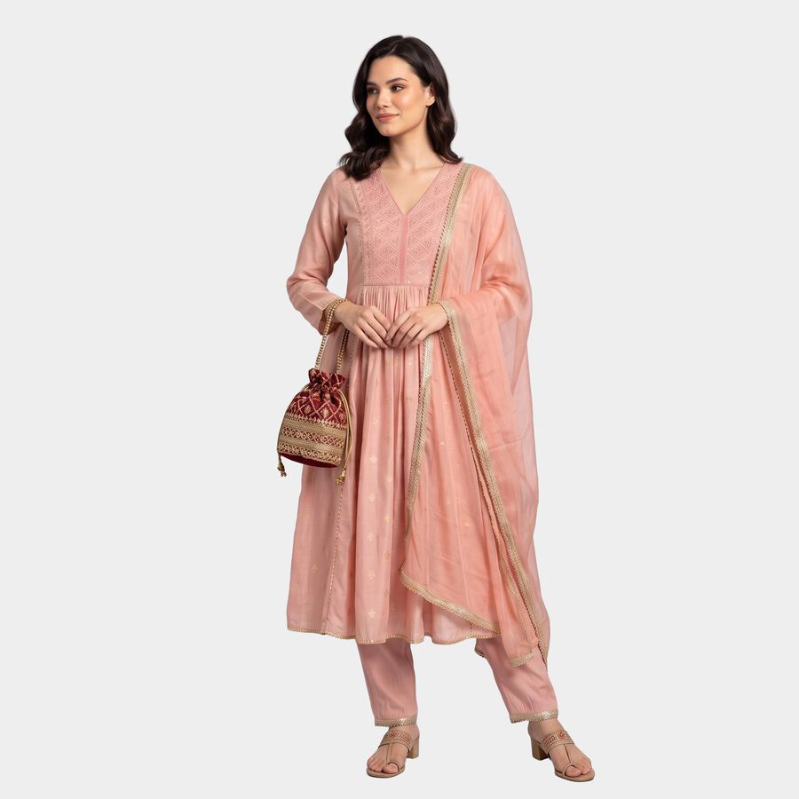 Women's Pink Embroidered Ethnic Set, Pink, large