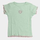 Girls' Mint Green Cotton Round Neck Casual T-Shirt, Light Green, small