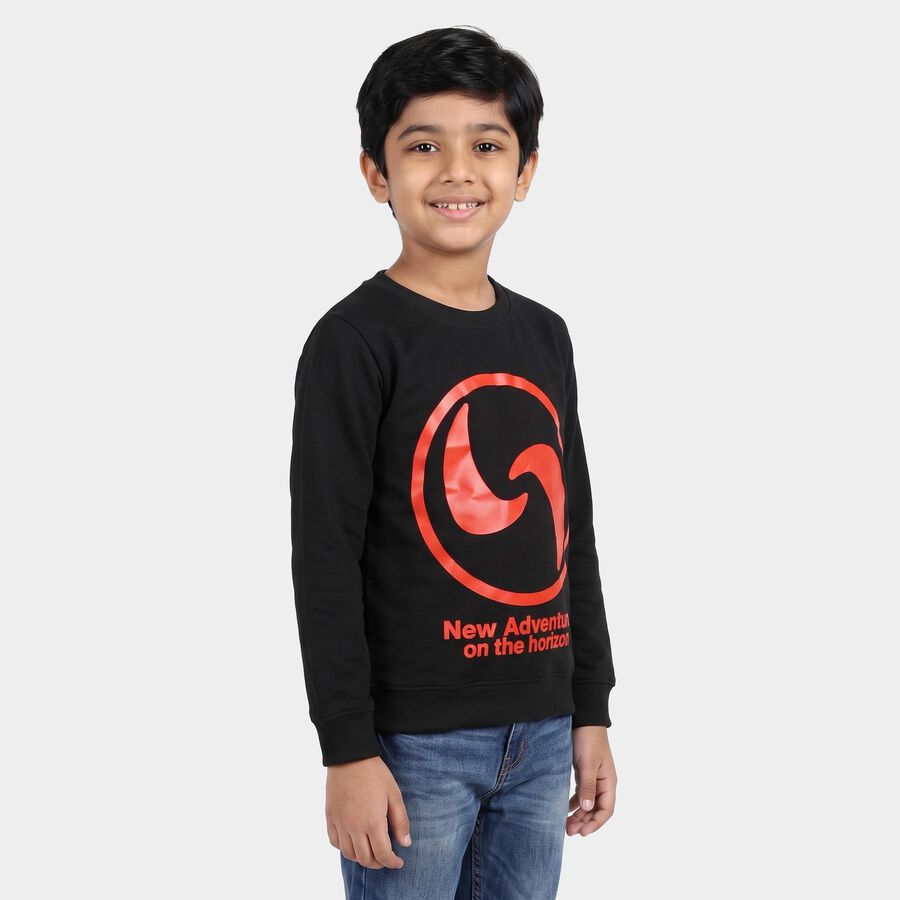 Boys' Black Crew Neck Graphic Print Sweatshirt, Black, large
