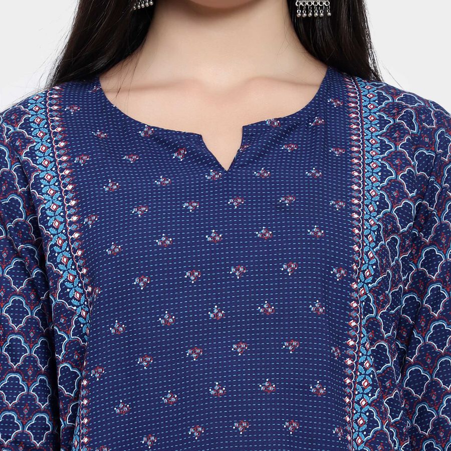 All Over Print Straight Kurti, Navy Blue, large image number null
