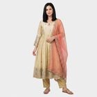 Women's Cream Keyhole Neck Embroidered Anarkali Ethnic Set, ऑफ व्हाइट, small