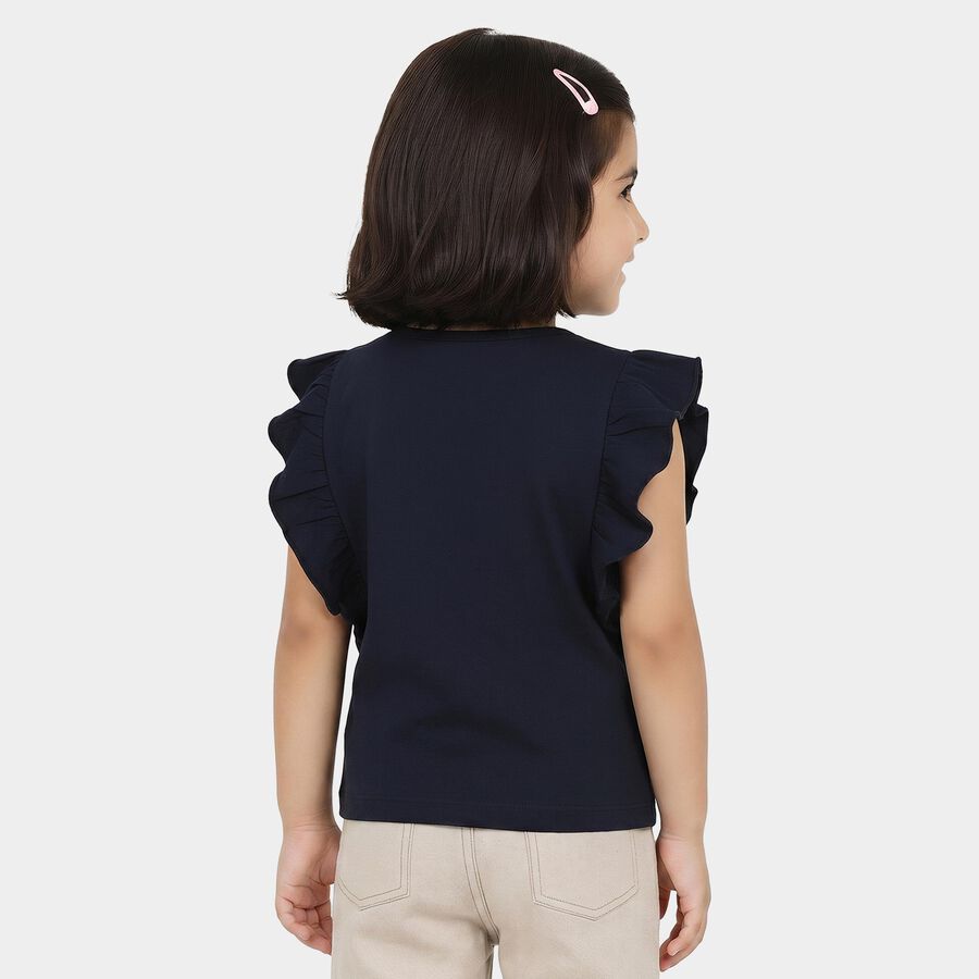 Girls Navy Blue Round Neck Regular T-Shirt, नेवी ब्लू, large