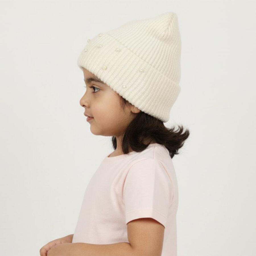 Girls' Winter Cap, ऑफ व्हाइट, large image number null